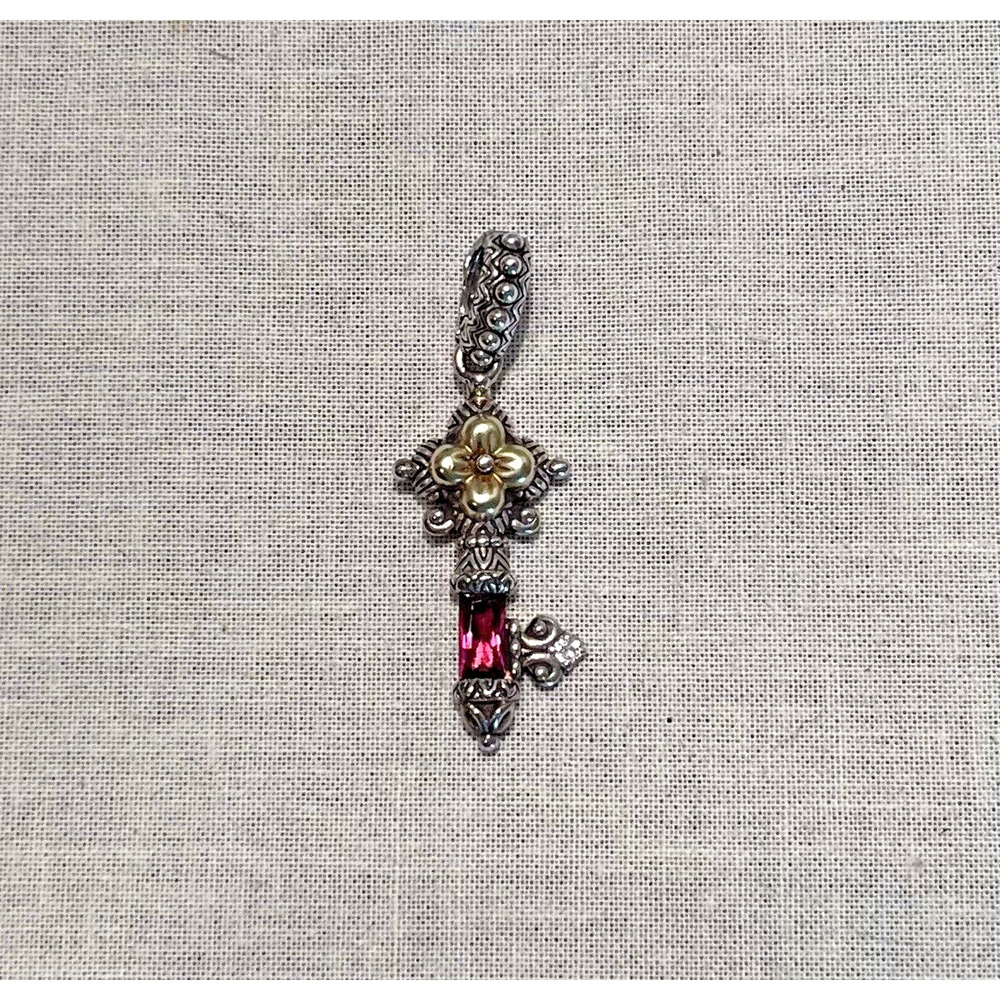 BARBARA BIXBY 9SS/18K, Garnet Baguette Mini Key Pendant/Enhancer/Charm RARE!